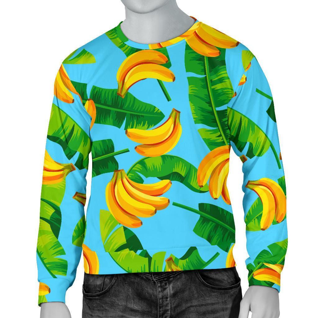 Banana Leaf Pattern Print Men's Crewneck Sweatshirt GearFrost