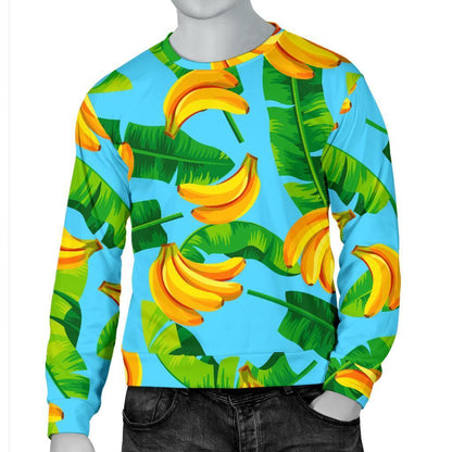 Banana Leaf Pattern Print Men's Crewneck Sweatshirt GearFrost