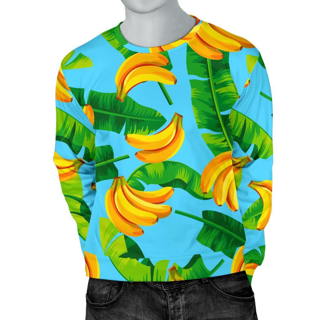 Banana Leaf Pattern Print Men's Crewneck Sweatshirt GearFrost