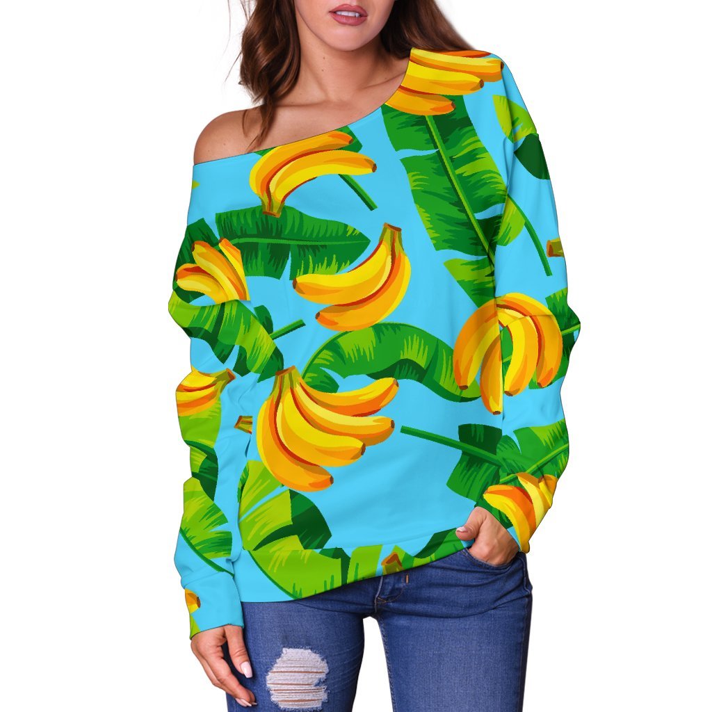 Banana Leaf Pattern Print Off Shoulder Sweatshirt GearFrost