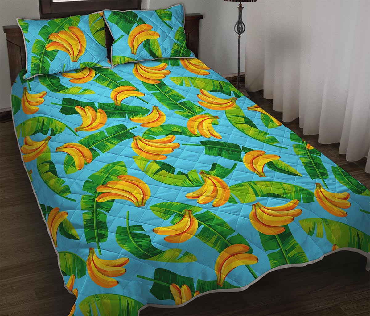 Banana Leaf Pattern Print Quilt Bed Set