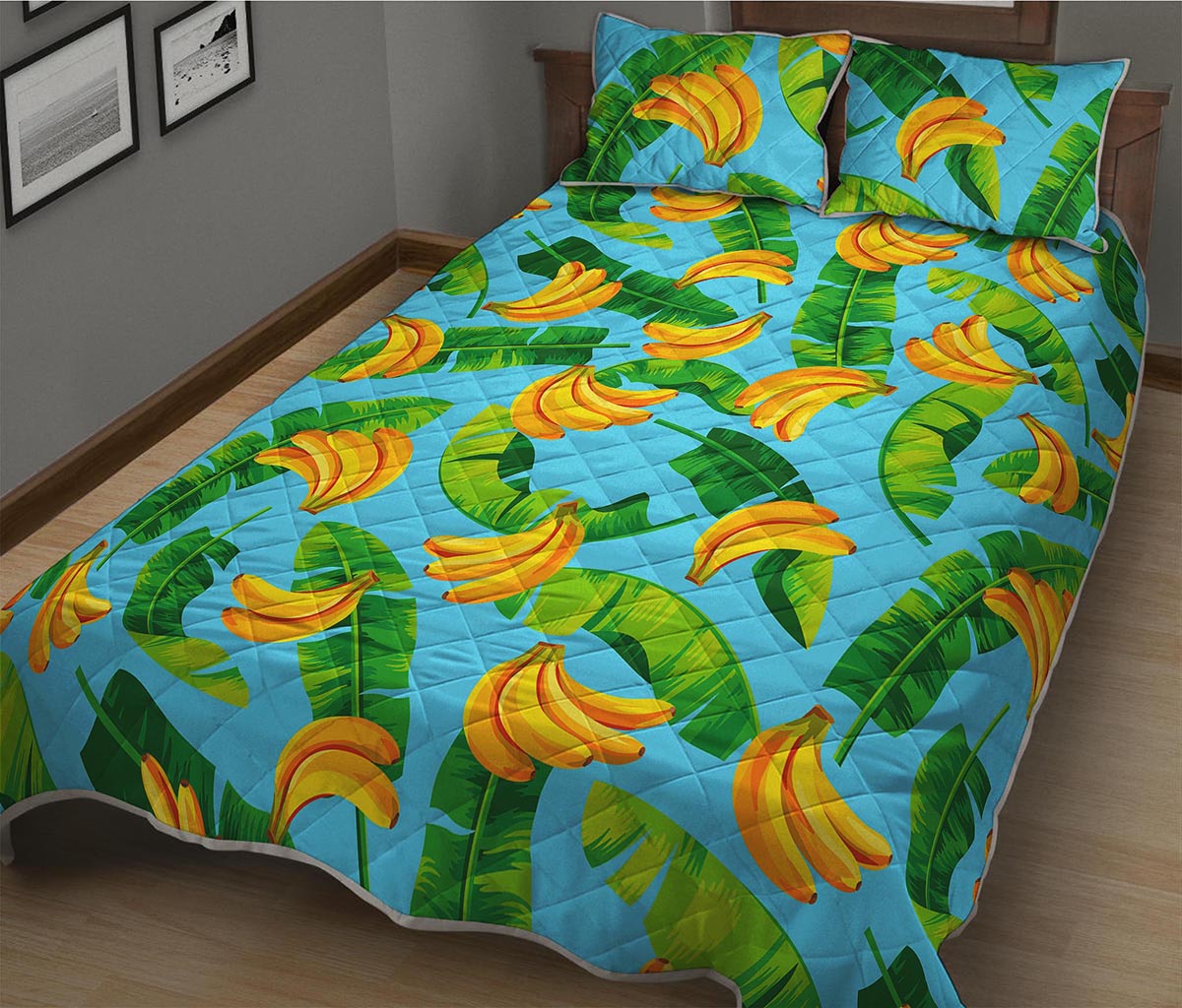 Banana Leaf Pattern Print Quilt Bed Set