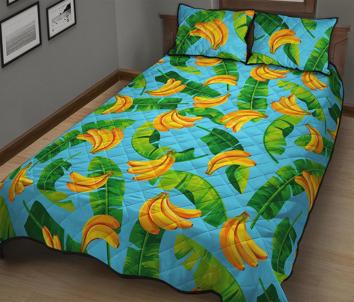 Banana Leaf Pattern Print Quilt Bed Set