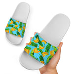 Banana Leaf Pattern Print White Slide Sandals