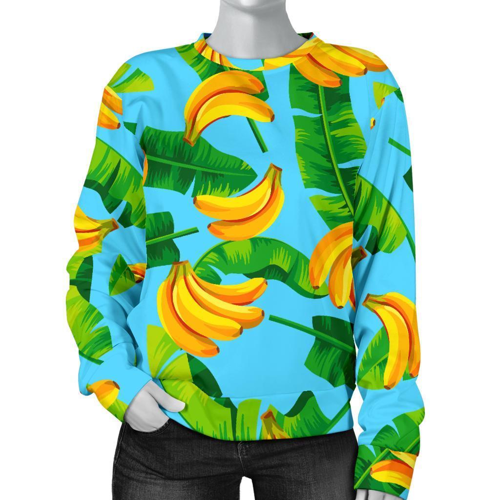 Banana Leaf Pattern Print Women's Crewneck Sweatshirt GearFrost