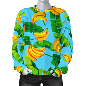 Banana Leaf Pattern Print Women's Crewneck Sweatshirt GearFrost