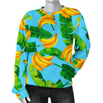 Banana Leaf Pattern Print Women's Crewneck Sweatshirt GearFrost