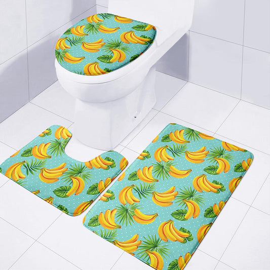 Banana Palm Leaf Pattern Print 3 Piece Bath Mat Set