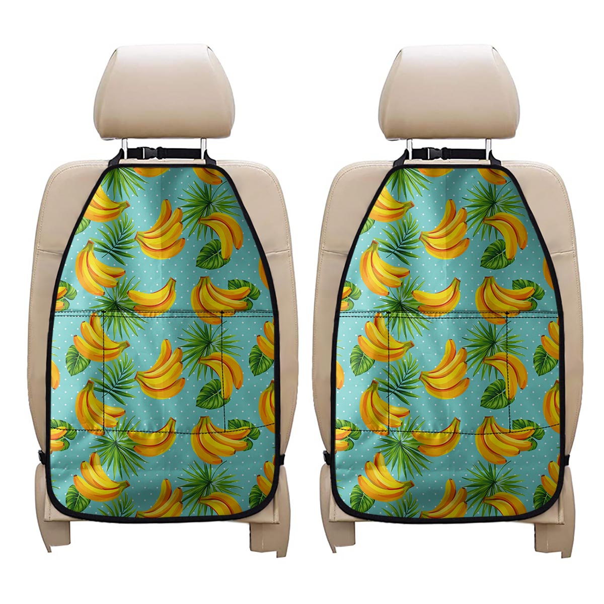 Banana Palm Leaf Pattern Print Car Seat Organizers