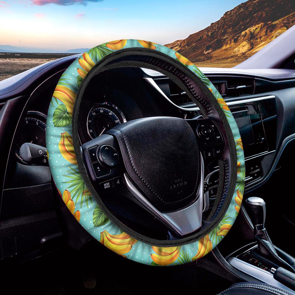 Banana Palm Leaf Pattern Print Car Steering Wheel Cover