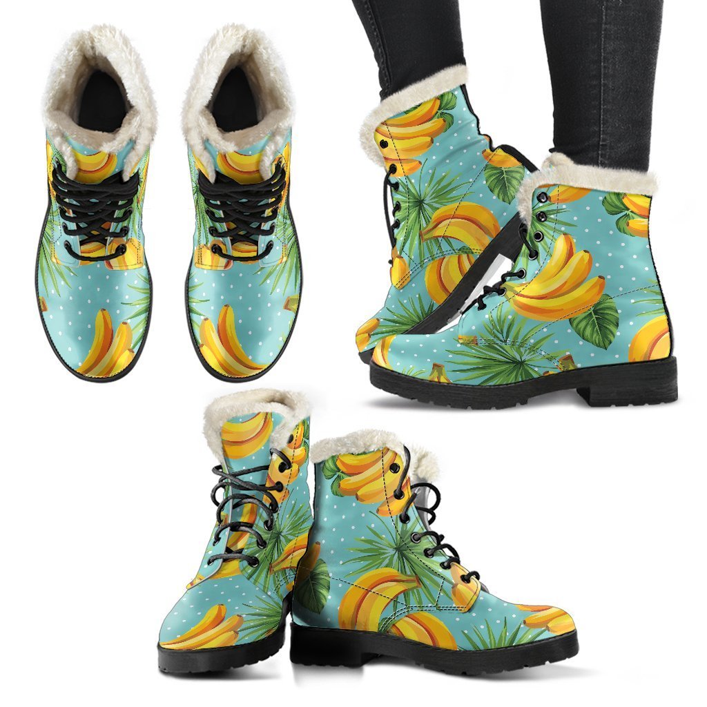 Banana Palm Leaf Pattern Print Comfy Boots GearFrost