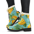 Banana Palm Leaf Pattern Print Faux Fur Leather Boots