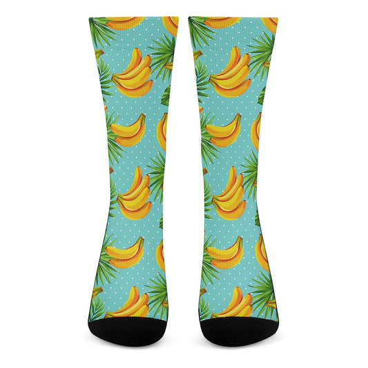 Banana Palm Leaf Pattern Print Crew Socks