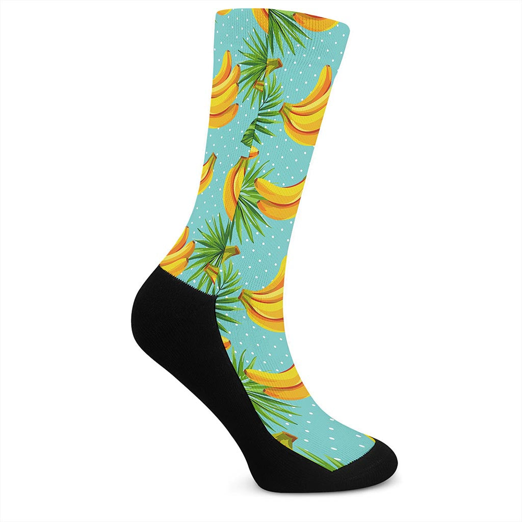 Banana Palm Leaf Pattern Print Crew Socks