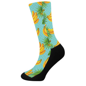 Banana Palm Leaf Pattern Print Crew Socks