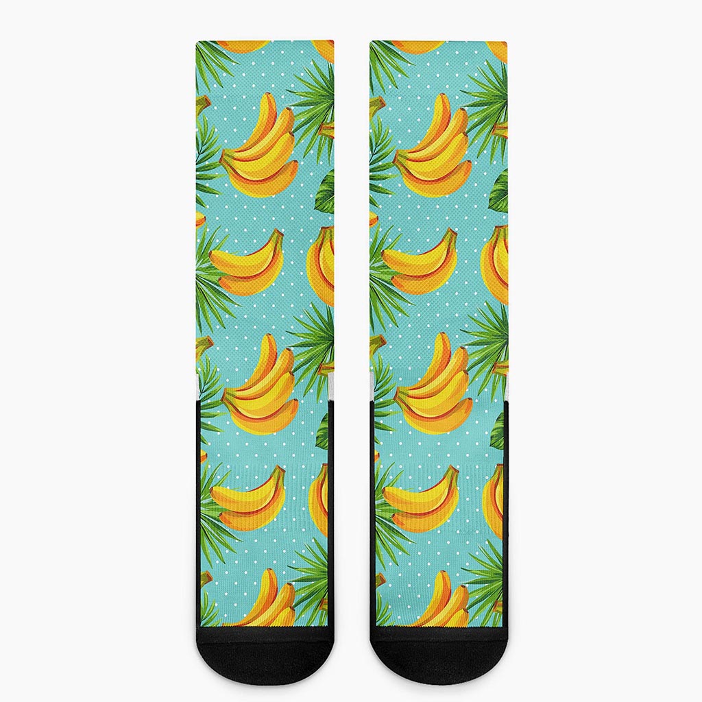 Banana Palm Leaf Pattern Print Crew Socks