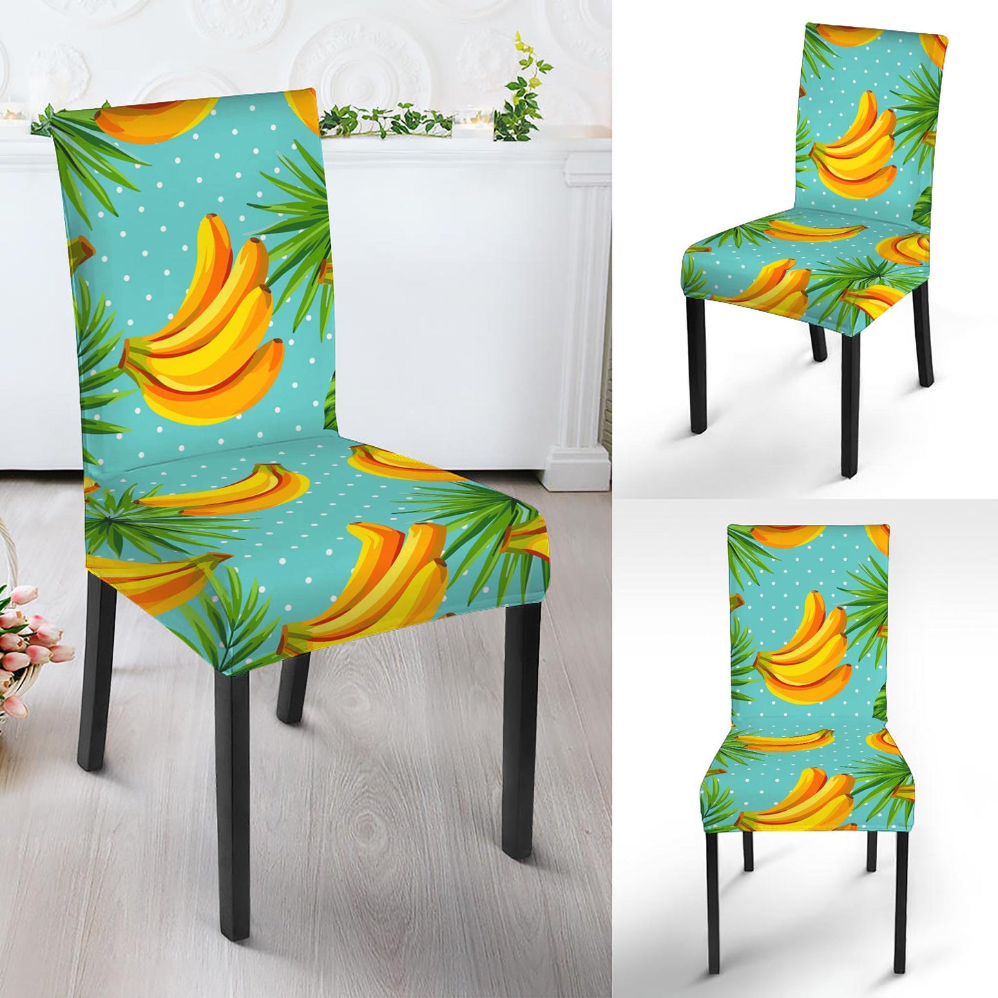 Banana Palm Leaf Pattern Print Dining Chair Slipcover