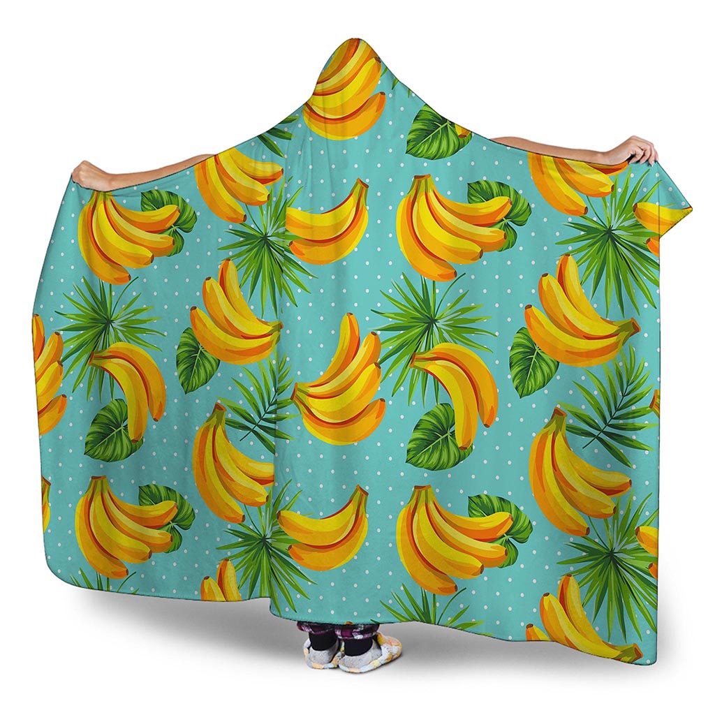 Banana Palm Leaf Pattern Print Hooded Blanket
