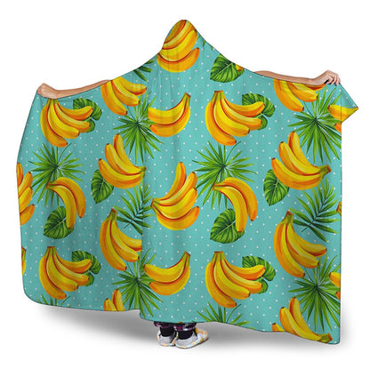 Banana Palm Leaf Pattern Print Hooded Blanket