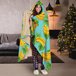 Banana Palm Leaf Pattern Print Hooded Blanket