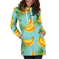 Banana Palm Leaf Pattern Print Pullover Hoodie Dress