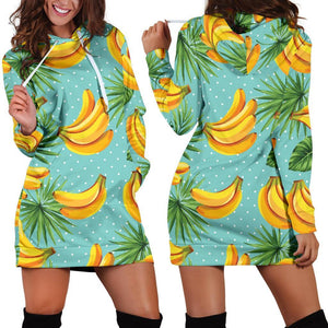 Banana Palm Leaf Pattern Print Hoodie Dress GearFrost