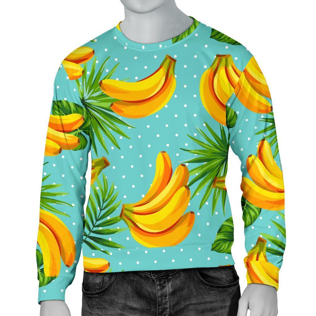 Banana Palm Leaf Pattern Print Men's Crewneck Sweatshirt GearFrost