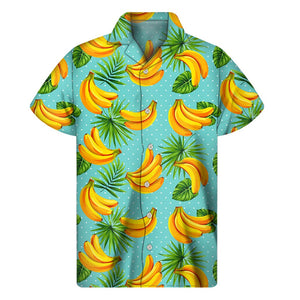 Banana Palm Leaf Pattern Print Men's Short Sleeve Shirt