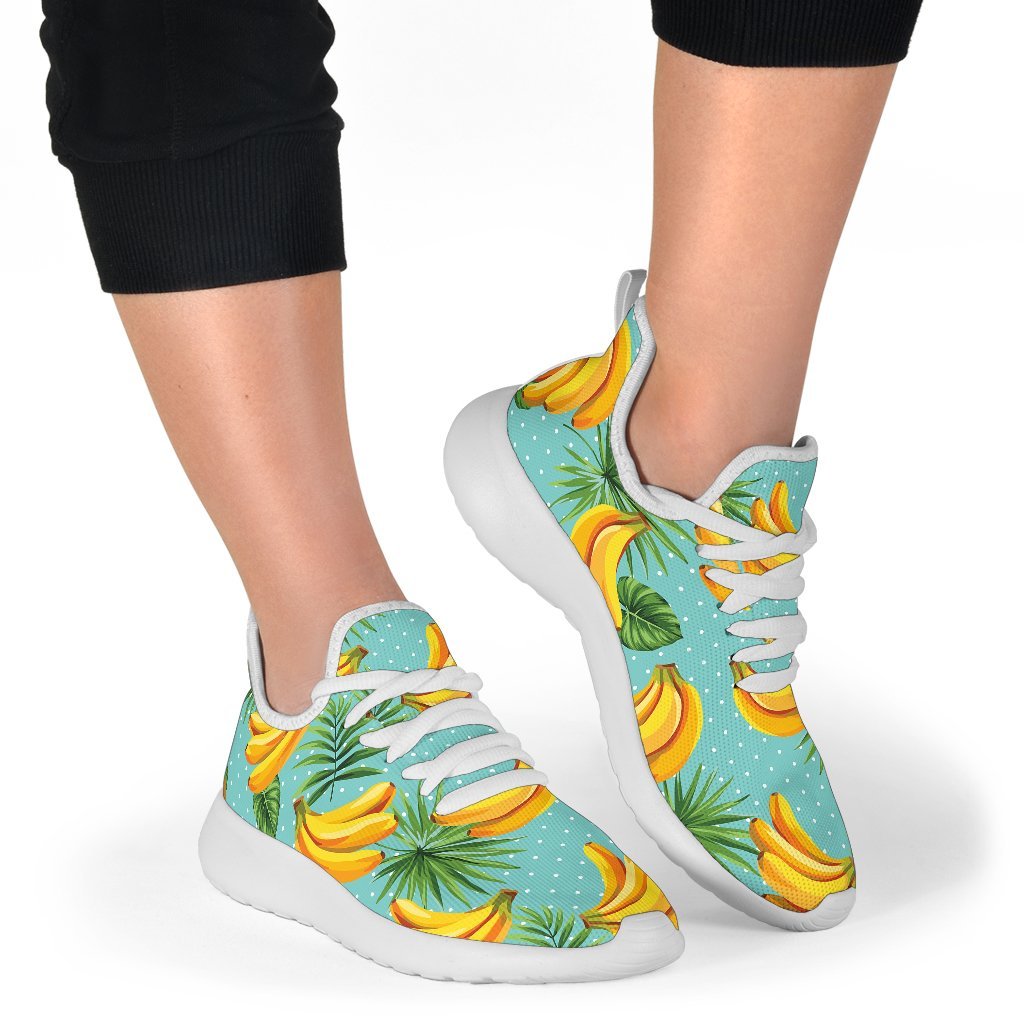 Banana Palm Leaf Pattern Print Mesh Knit Shoes GearFrost