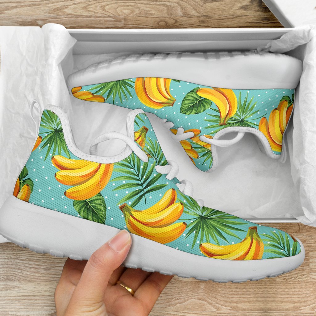 Banana Palm Leaf Pattern Print Mesh Knit Shoes GearFrost
