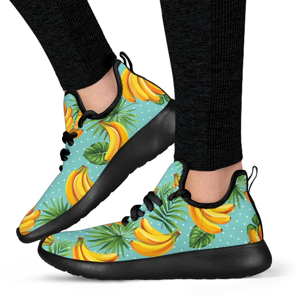 Banana Palm Leaf Pattern Print Mesh Knit Shoes GearFrost