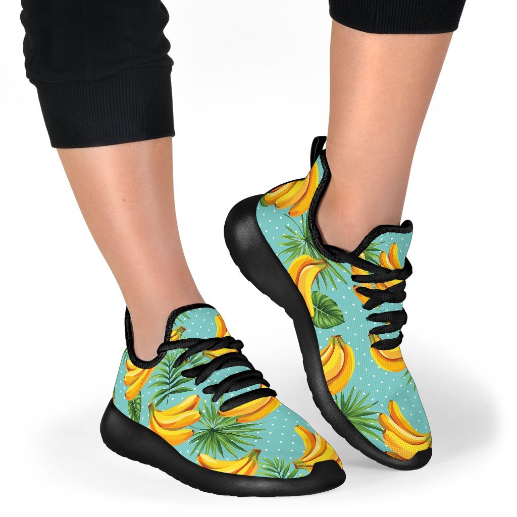 Banana Palm Leaf Pattern Print Mesh Knit Shoes GearFrost