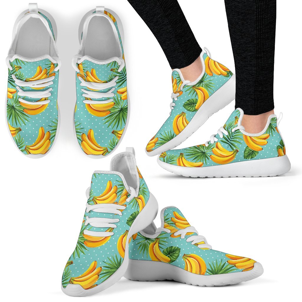 Banana Palm Leaf Pattern Print Mesh Knit Shoes GearFrost