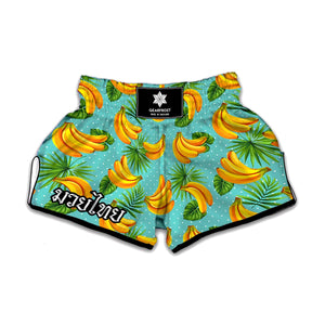 Banana Palm Leaf Pattern Print Muay Thai Boxing Shorts