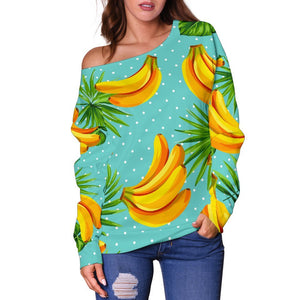 Banana Palm Leaf Pattern Print Off Shoulder Sweatshirt GearFrost