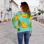 Banana Palm Leaf Pattern Print Off Shoulder Sweatshirt GearFrost