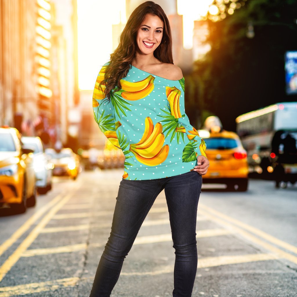 Banana Palm Leaf Pattern Print Off Shoulder Sweatshirt GearFrost