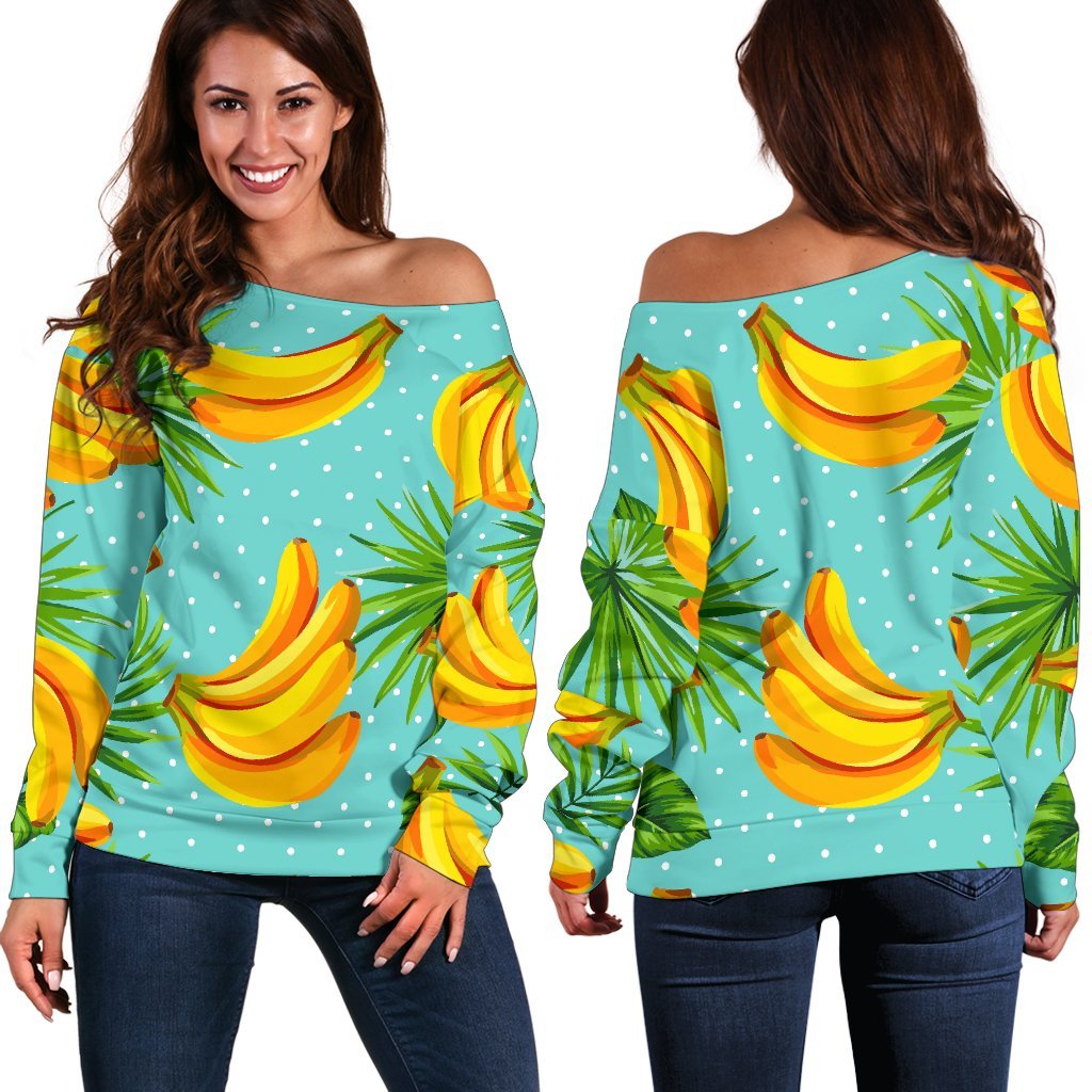 Banana Palm Leaf Pattern Print Off Shoulder Sweatshirt GearFrost