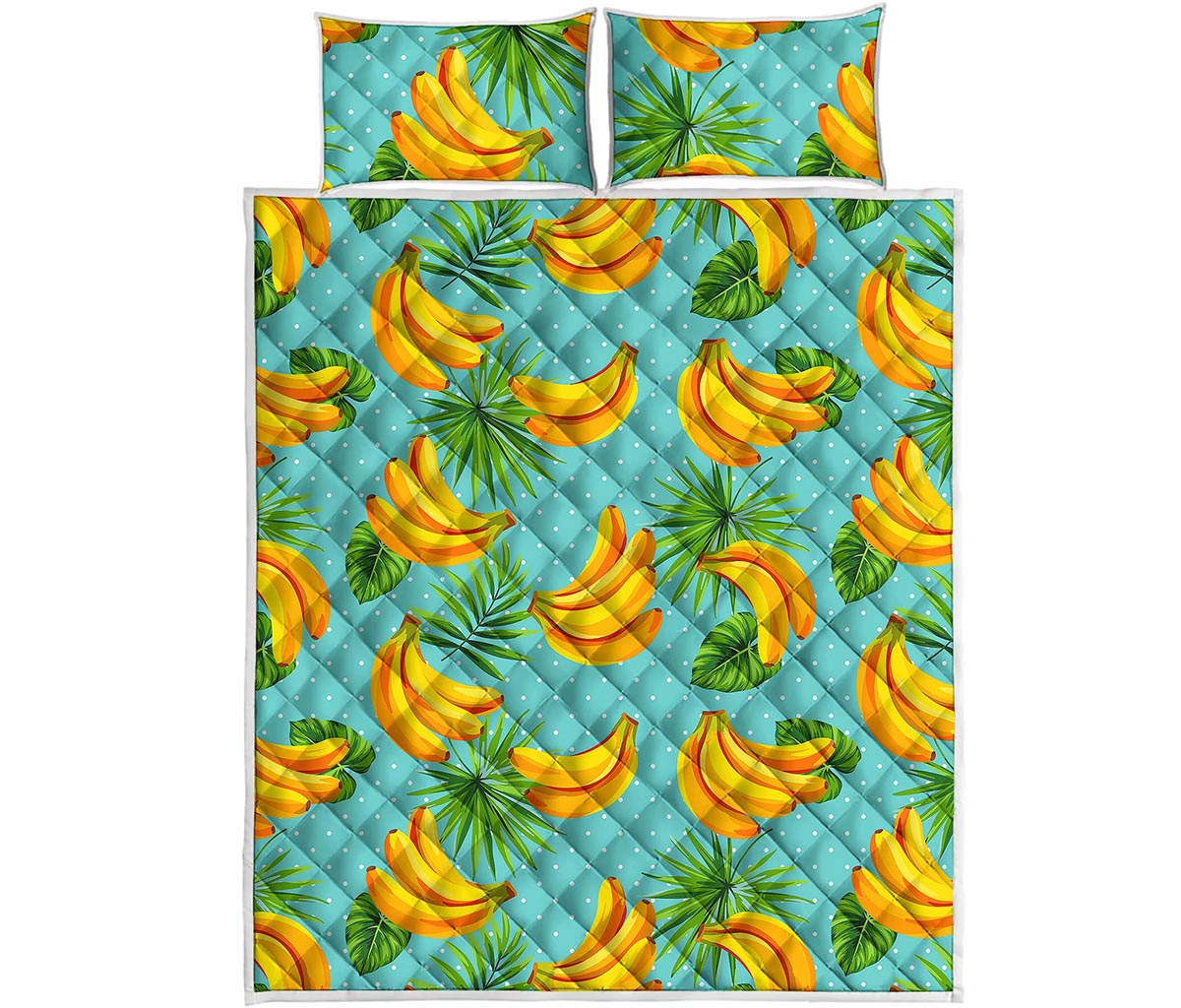 Banana Palm Leaf Pattern Print Quilt Bed Set