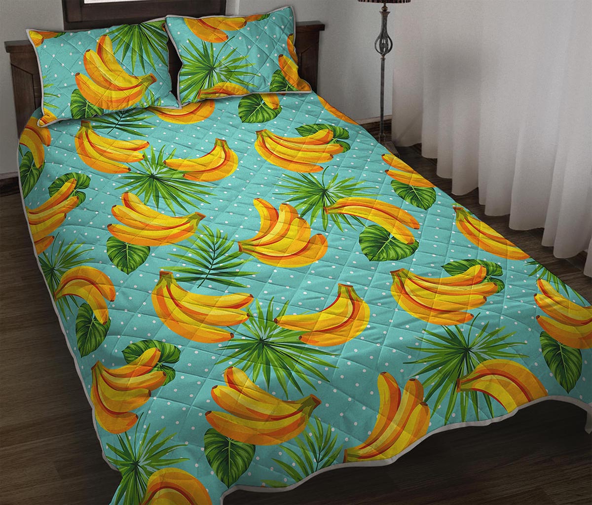 Banana Palm Leaf Pattern Print Quilt Bed Set