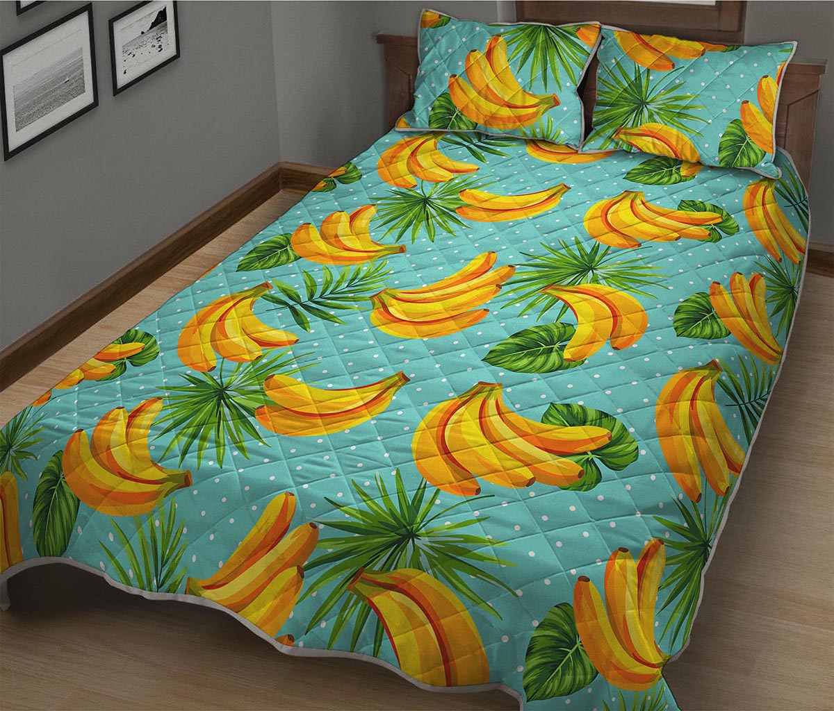 Banana Palm Leaf Pattern Print Quilt Bed Set