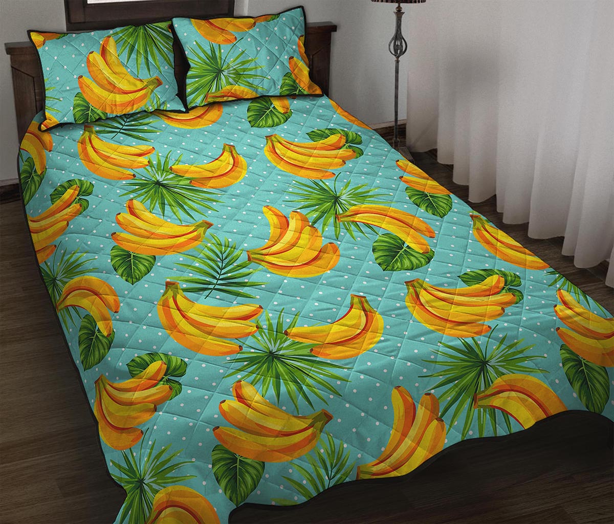 Banana Palm Leaf Pattern Print Quilt Bed Set