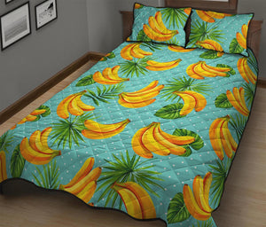 Banana Palm Leaf Pattern Print Quilt Bed Set