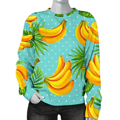 Banana Palm Leaf Pattern Print Women's Crewneck Sweatshirt GearFrost