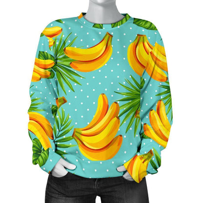 Banana Palm Leaf Pattern Print Women's Crewneck Sweatshirt GearFrost