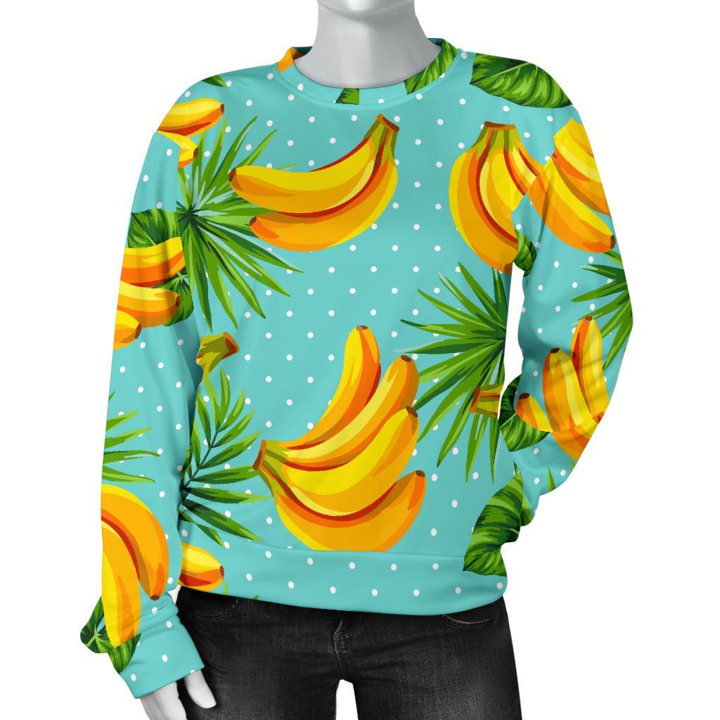 Banana Palm Leaf Pattern Print Women's Crewneck Sweatshirt GearFrost