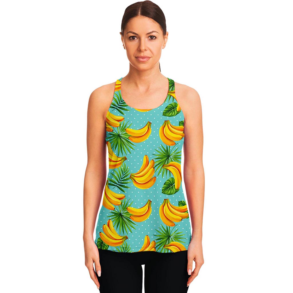 Banana Palm Leaf Pattern Print Women's Racerback Tank Top