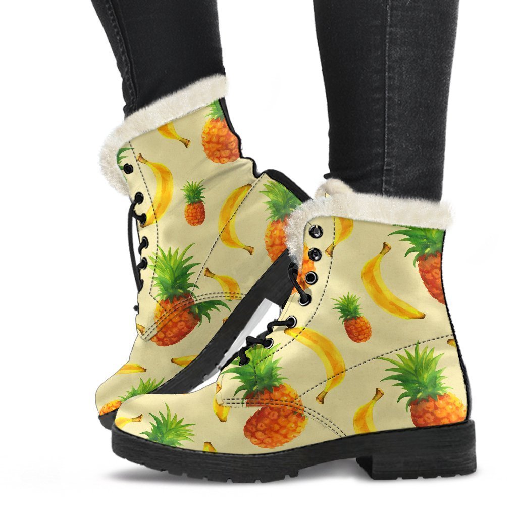 Banana Pineapple Pattern Print Comfy Boots GearFrost