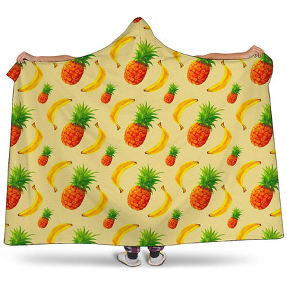 Banana Pineapple Pattern Print Hooded Blanket