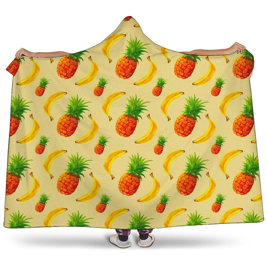 Banana Pineapple Pattern Print Hooded Blanket